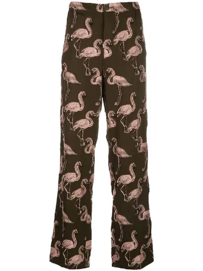 F.r.s For Restless Sleepers Flamingo-jacqaurd Trousers In Brown