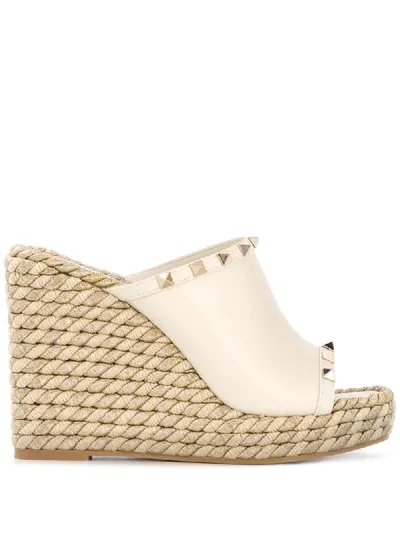 Valentino Garavani Garavani Rockstud 120mm Wedge Mules In White