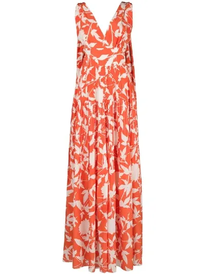 Oscar De La Renta Floral-print Evening Dress In Orange