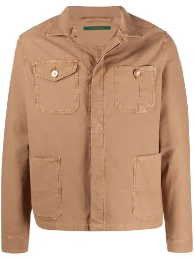 Hand Picked Front-pocket Shirt Jacket In Brown