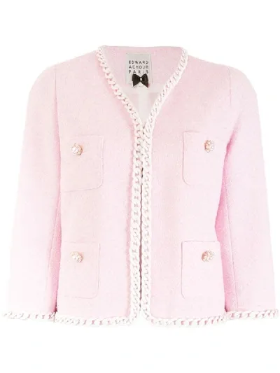 Edward Achour Paris Embellished Tweed Jacket In Pink