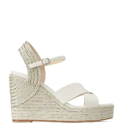 Jimmy Choo Womens Latte Dellena 100 Leather Wedge Sandals 6 In White