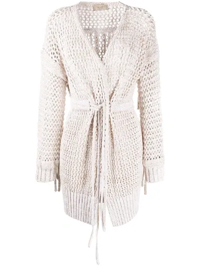 Maison Flaneur Waist-tied Cardigan In Neutrals