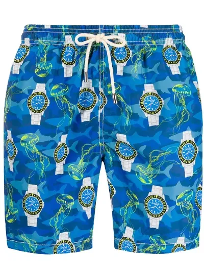 Mc2 Saint Barth Watch Print Swim Shorts In Blue