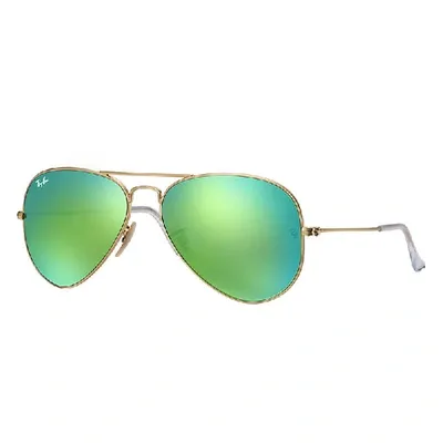 Ray Ban Aviator Flash Lenses Sunglasses Gold Frame Green Lenses 55-14