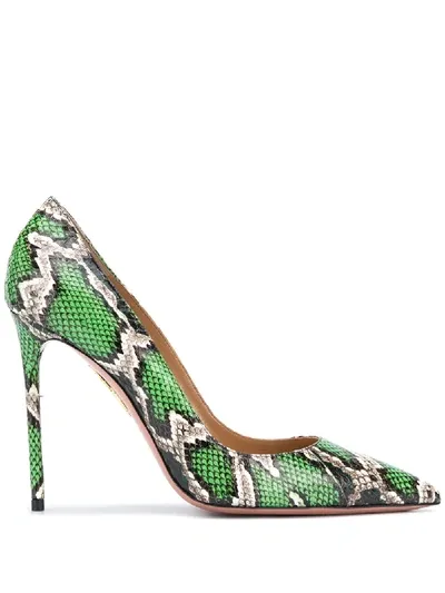 Aquazzura Purist 105mm Snakeskin Effect Pumps In Green