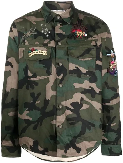 Valentino Embroidered Camouflage Shirt In Green