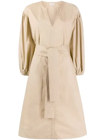 P.a.r.o.s.h Belted Puff Sleeve Dress In Neutrals