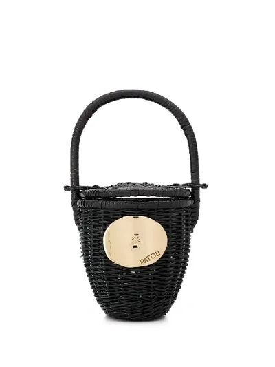 Patou Wicker Bucket Bag In Black