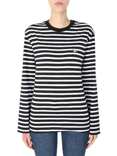 Maison Kitsuné Striped Logo Sweatshirt In Blue