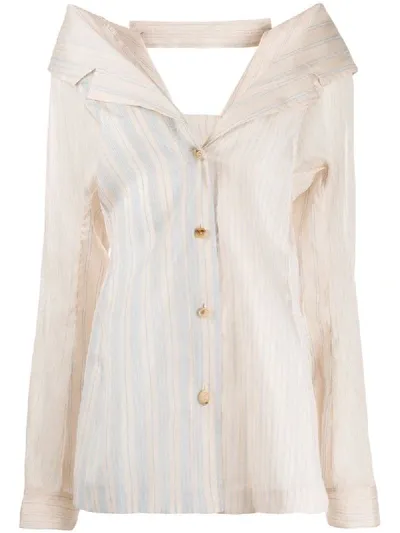 Nina Ricci Oversized Collar Striped Shirt In Neutrals