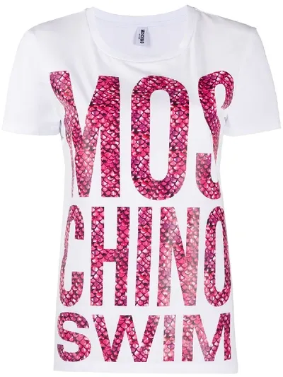 Moschino Swim Scales Print T-shirt In White