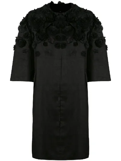 Carolina Herrera Floral Appliqués Single-breasted Coat In Black