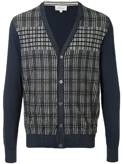 Brioni Check Long-sleeve Cardigan In Blue