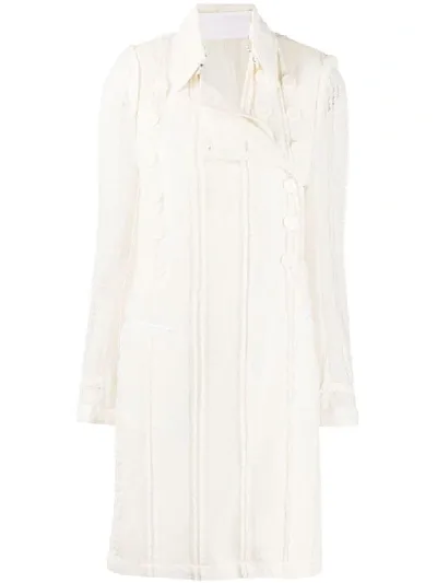 Ann Demeulemeester Lace Panel Double Breasted Coat In Neutrals