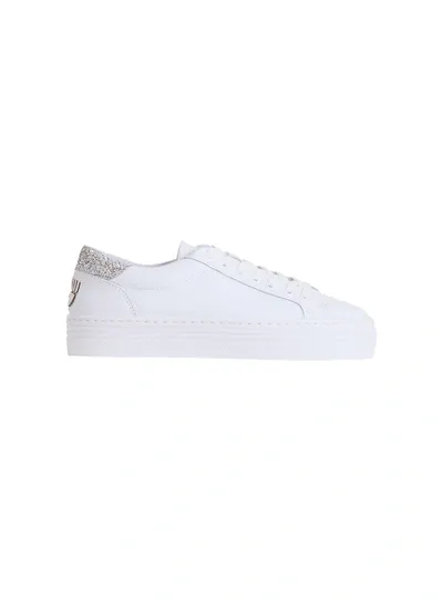 Chiara Ferragni Logomania Low-top Platform Sneakers In White Silver