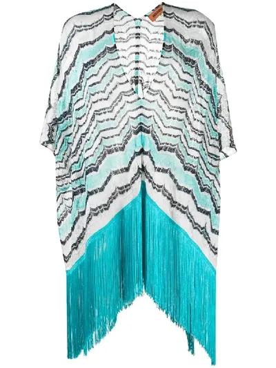 Missoni Fine-knit Fringed Poncho In 蓝色