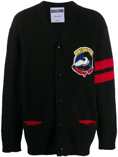 Moschino Mickey Rat Patch Cardigan In Black