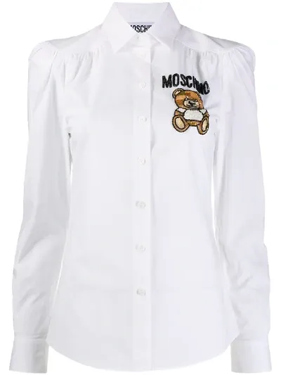 Moschino Embroidered Stretch-cotton Shirt In White