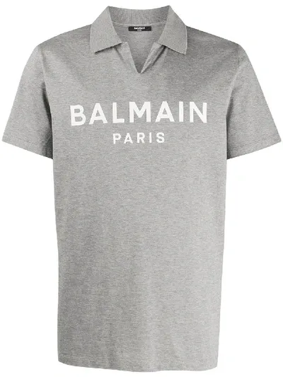 Balmain Logo Polo Shirt In Grey