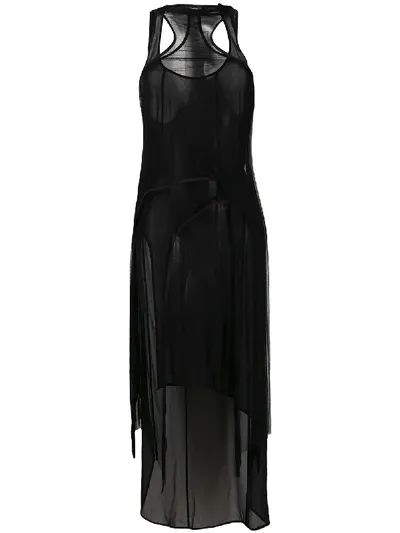 Ann Demeulemeester Sleeveless Sheer Draped Dress In Black