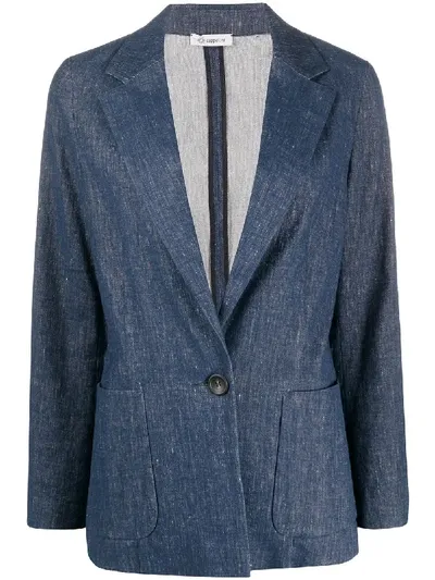 Peserico Deep V-neck Denim Blazer In Blue