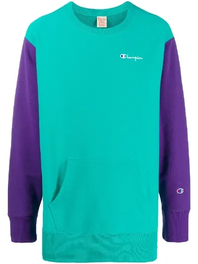 Champion Panelled Logo-embroidered Sweatshirt In Green