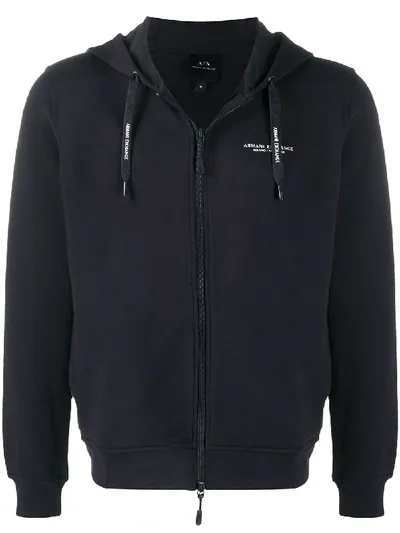 Armani Exchange Logo Zip-up Cotton Jersey Hoodie In 블루 네이비