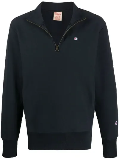 Champion Logo-embroidered Half-zip Sweatshirt In Blue