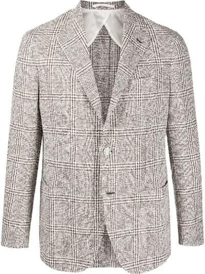 Barba Checked Pattern Single Breasted Blazer In Brown