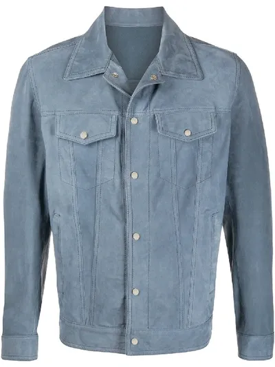 Barba Elvis Leather Jacket In Blue