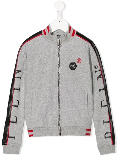 Philipp Plein Kids' Logo Print Jogging Jacket In Grey