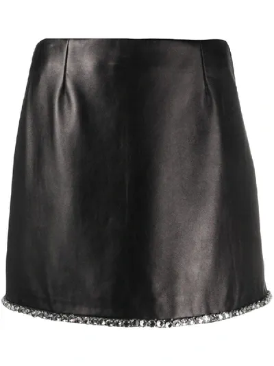 Miu Miu Crystal-embellished Lambskin Skirt In Black