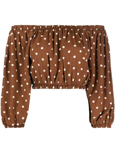 Andamane Polka-dot Off Shoulder Blouse In Brown