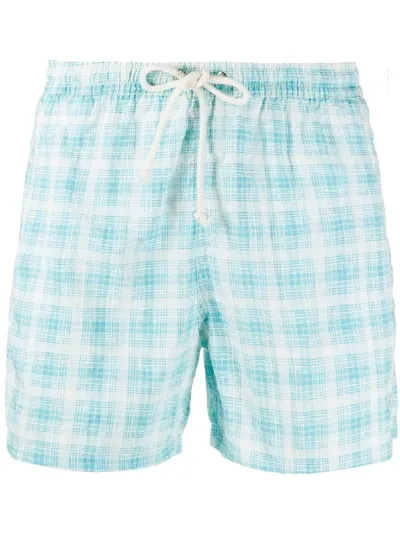 Kiton Plaid Print Swim Shorts In Blue