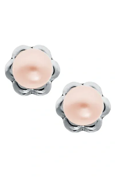 Mignonette Babies'  Sterling Silver & Cultured Pearl Earrings In Pink