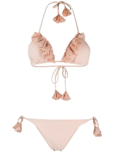 Fisico Ruffle-trim Triangle Bikini In Neutrals