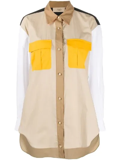 Maison Flaneur Colour Block Oversized Shirt In Neutrals