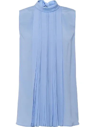 Prada Pleated Sleeveless Blouse In Blue