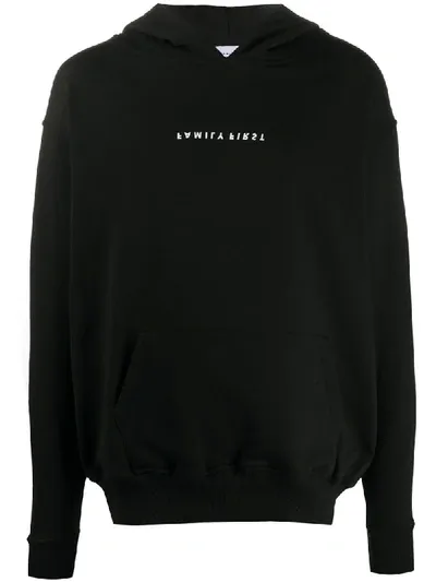 Family First Upside-down Logo Print Hoodie In Black