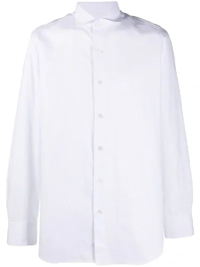 Finamore 1925 Napoli Curved-hem Long-sleeved Shirt In White