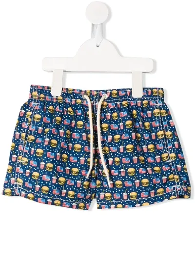 Mc2 Saint Barth Kids' Jean Lighting Food Print Swim Shorts In Blue