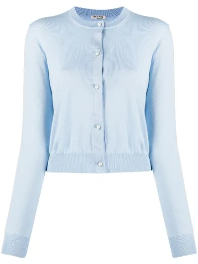 Miu Miu Single-breasted Cardigan In Blau