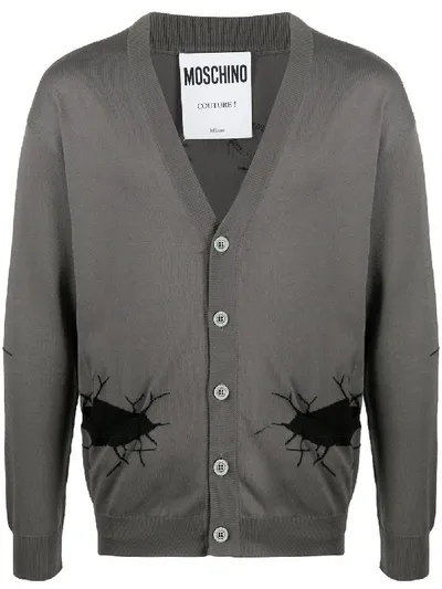 Moschino Monster Hands Knitted Cardigan In Grey