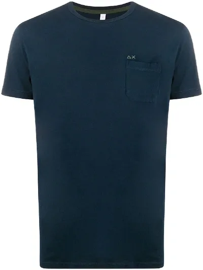 Sun 68 Embroidered Logo Chest Pocket T-shirt In Blue