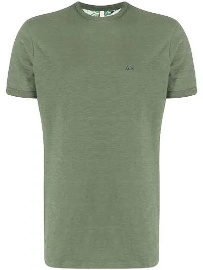 Sun 68 Logo Embroidered Curved Hem T-shirt In Green