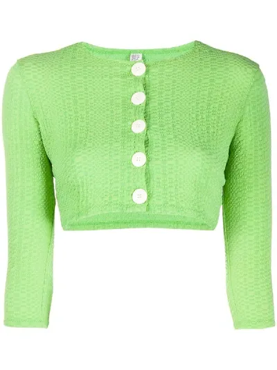 Lisa Marie Fernandez Textured Cropped Cardigan In Green