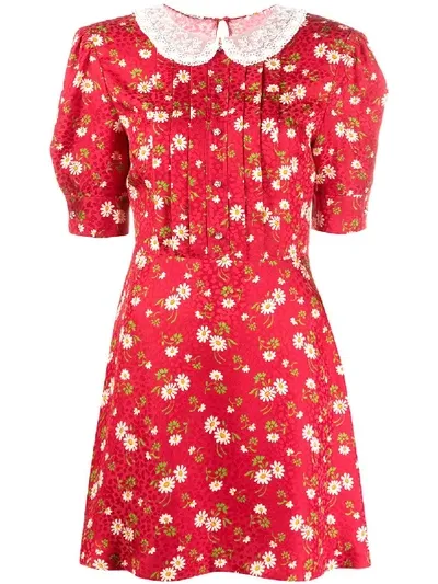 Miu Miu Floral-print Puff-sleeve Dress In Rot