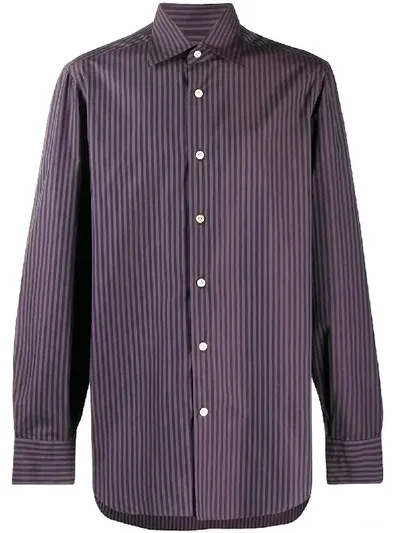 Kiton Striped Curved Hem Shirt In Lila