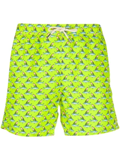 Mc2 Saint Barth Shark-print Swim Shorts In Yellow